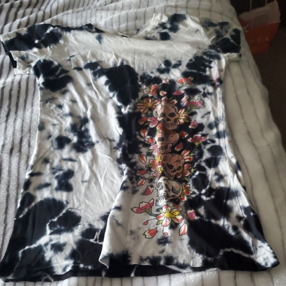 Ed Hardy Black and White Tie-Dye Women's Top